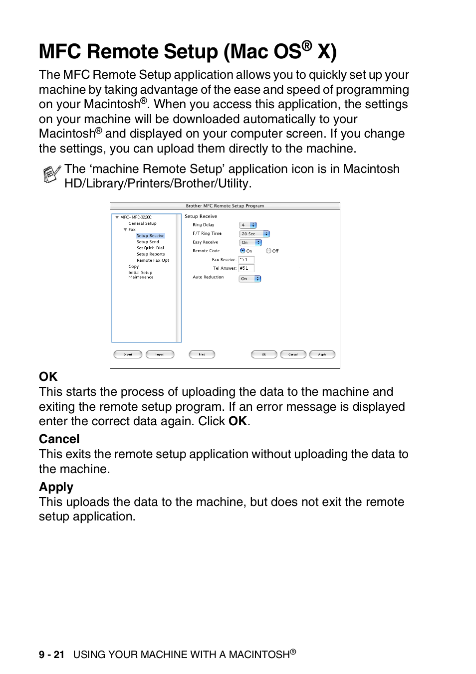 Mfc remote setup (mac os® x), Mfc remote setup (mac os, X) -21 | Brother MFC-3420C User Manual | Page 176 / 181