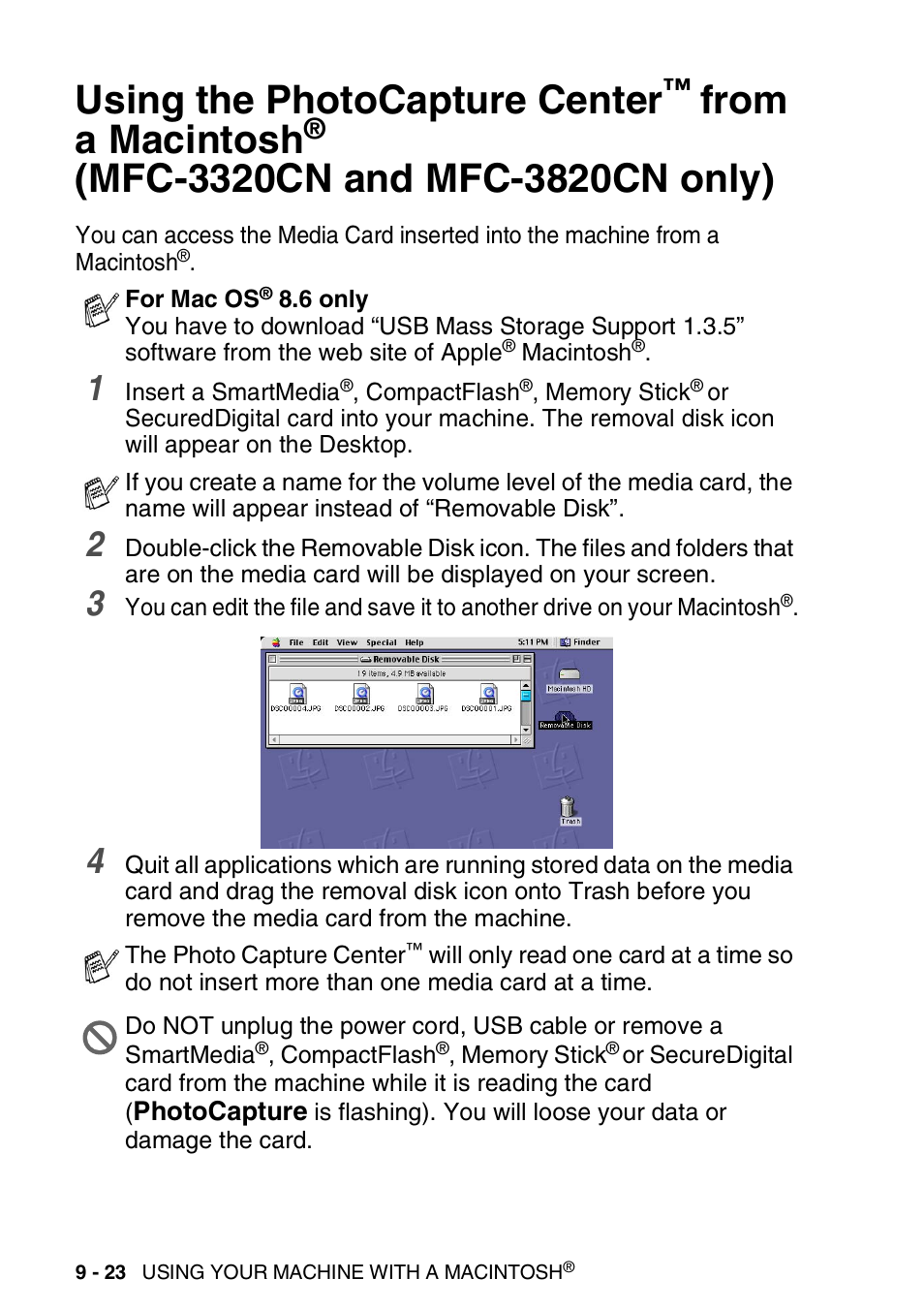 Using the photocapture center, From a macintosh, Mfc-3320cn and mfc-3820cn only) -23 | Brother MFC-3420C User Manual | Page 178 / 181
