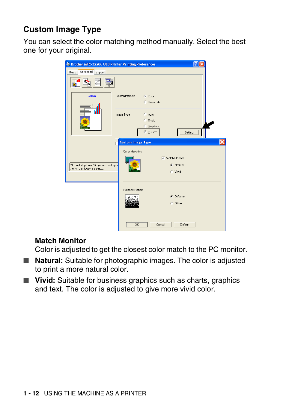 Custom image type, Custom image type -12 | Brother MFC-3420C User Manual | Page 20 / 181