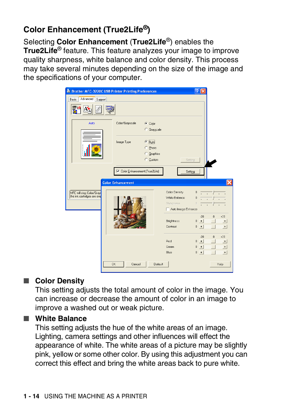 Color enhancement (true2life®), Color enhancement (true2life | Brother MFC-3420C User Manual | Page 22 / 181