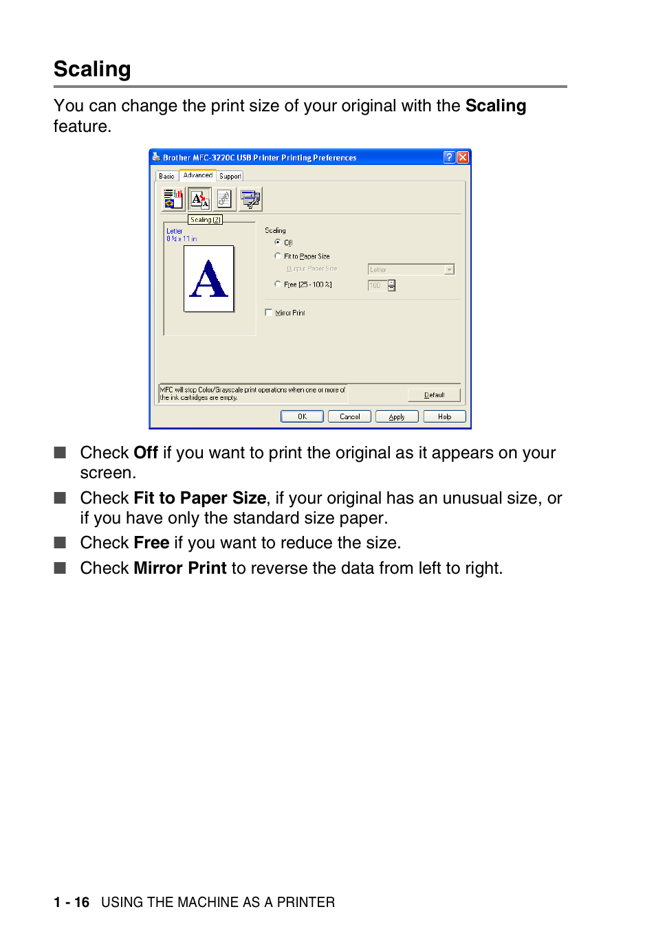 Scaling, Scaling -16 | Brother MFC-3420C User Manual | Page 24 / 181