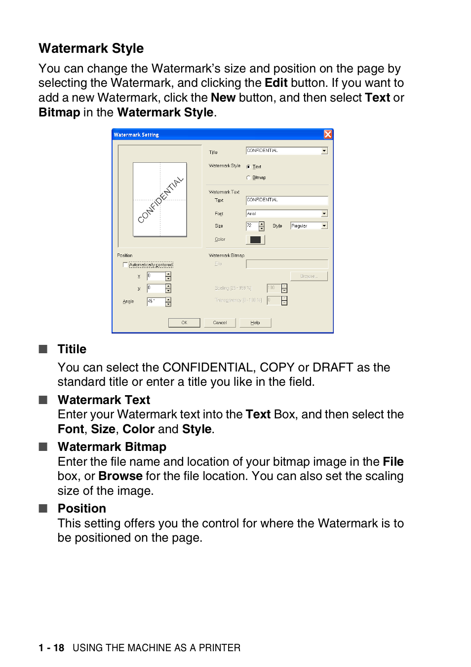 Watermark style, Watermark style -18 | Brother MFC-3420C User Manual | Page 26 / 181