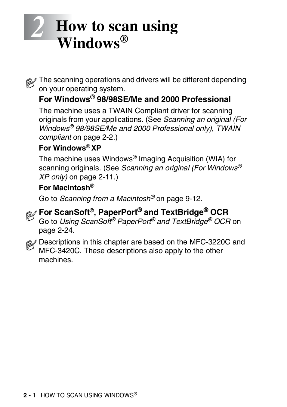 2 how to scan using windows, How to scan using windows | Brother MFC-3420C User Manual | Page 30 / 181