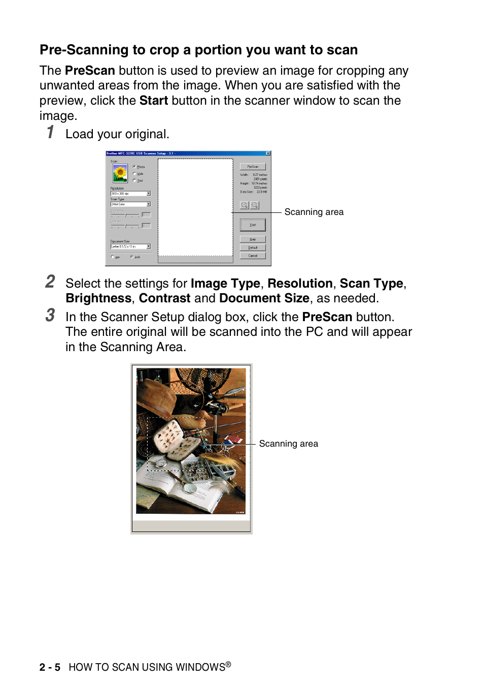 Pre-scanning to crop a portion you want to scan, Pre-scanning to crop a portion you want to scan -5 | Brother MFC-3420C User Manual | Page 34 / 181