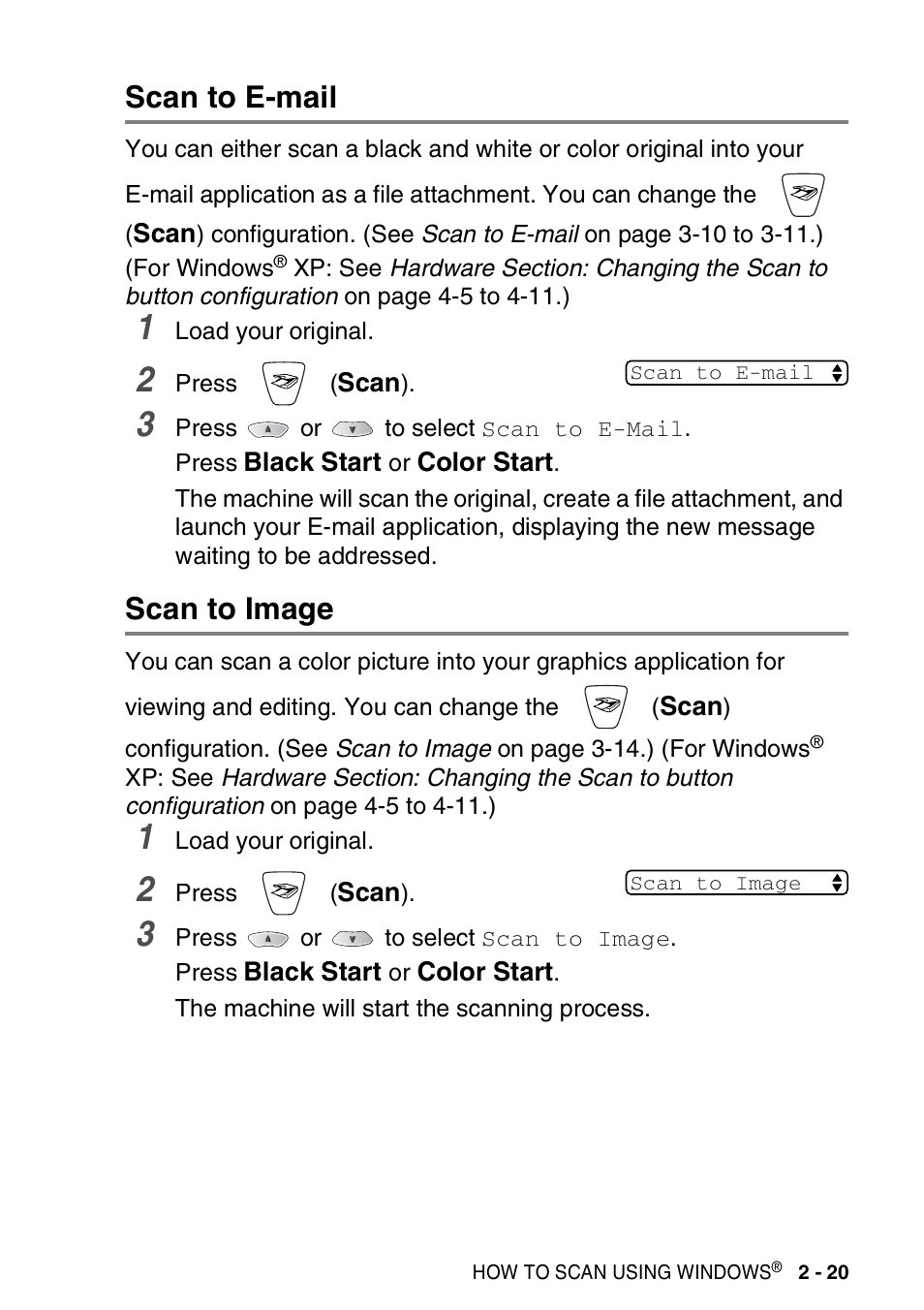 Scan to e-mail, Scan to image, Scan to e-mail -20 scan to image -20 | Brother MFC-3420C User Manual | Page 49 / 181