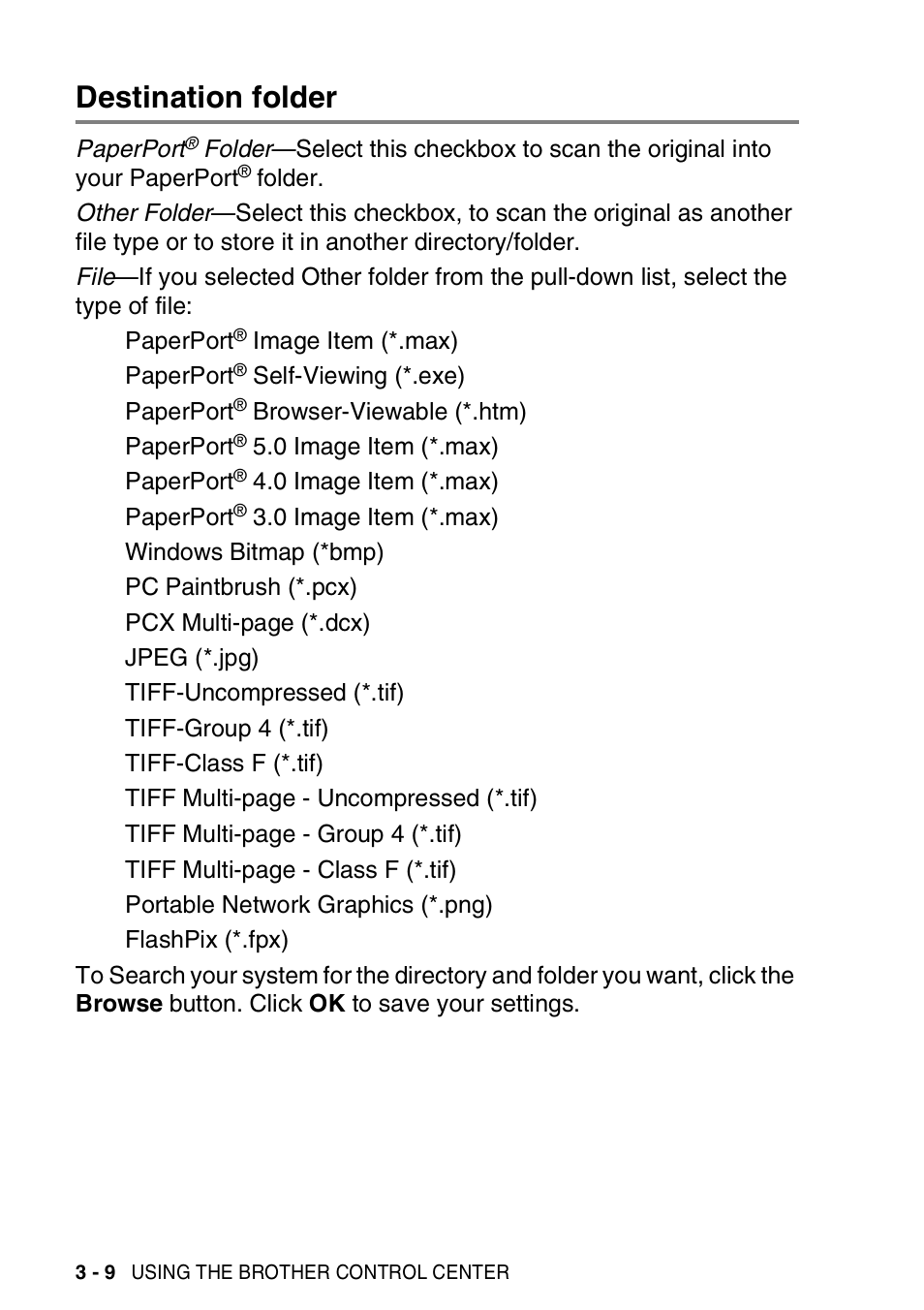 Destination folder, Destination folder -9 | Brother MFC-3420C User Manual | Page 66 / 181