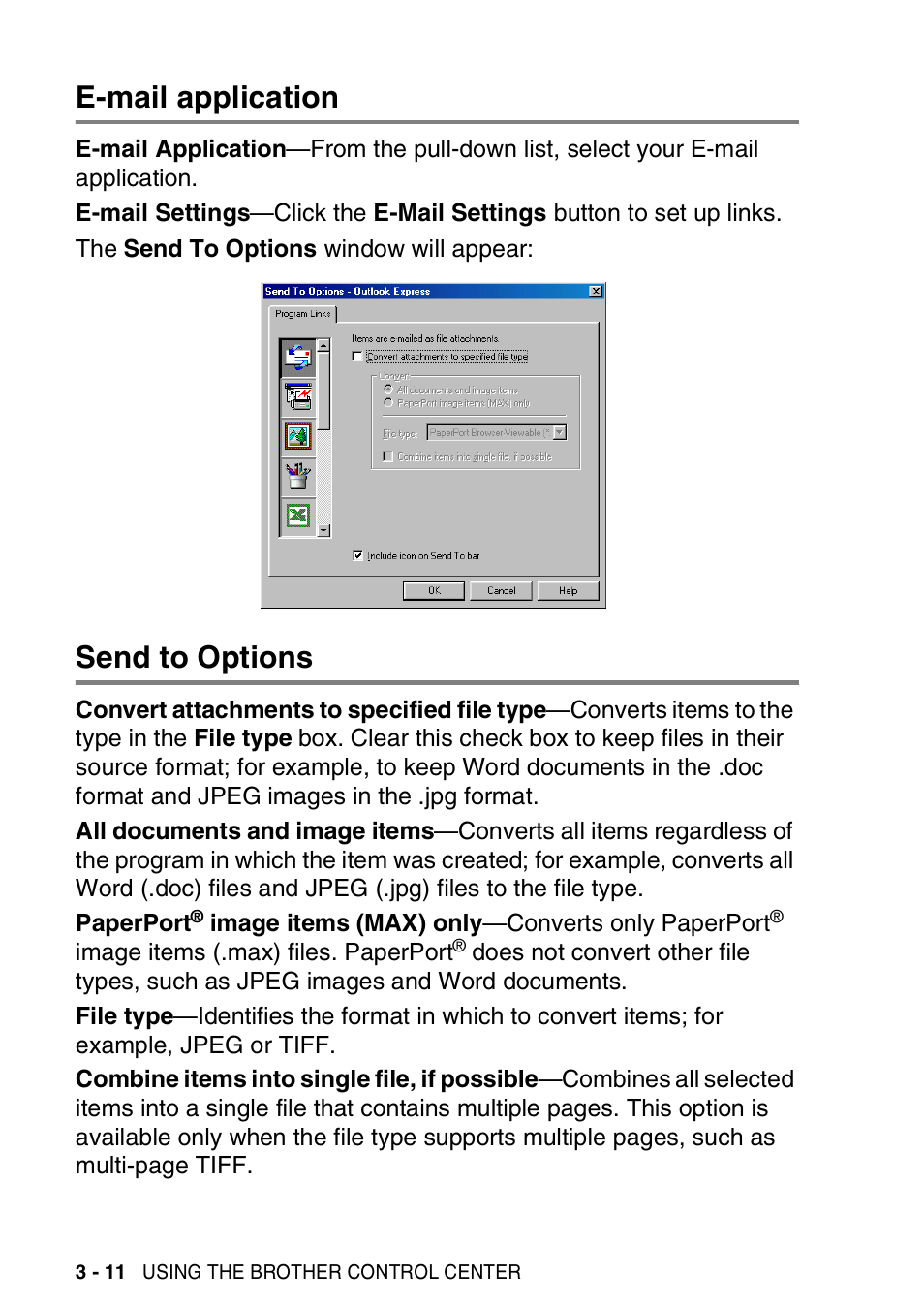 E-mail application, Send to options, E-mail application -11 send to options -11 | Brother MFC-3420C User Manual | Page 68 / 181