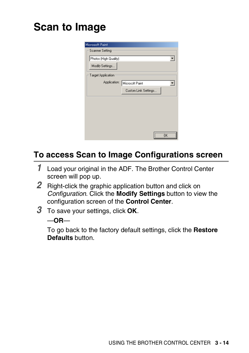 Scan to image, To access scan to image configurations screen, Scan to image -14 | To access scan to image configurations screen -14 | Brother MFC-3420C User Manual | Page 71 / 181