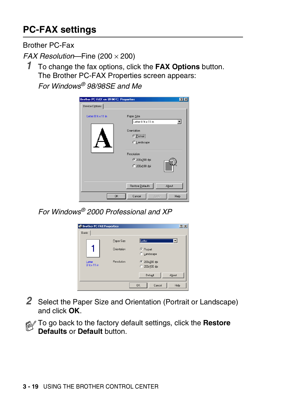 Pc-fax settings, Pc-fax settings -19 | Brother MFC-3420C User Manual | Page 76 / 181