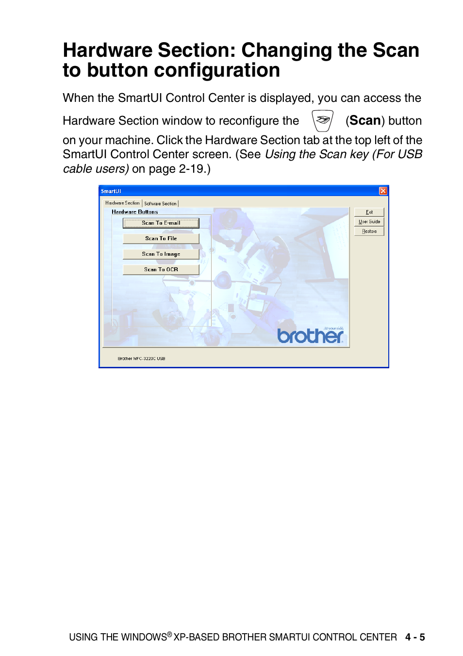 Hardware section: changing the scan to button, Configuration -5, See hardware section: changing the scan to | See hardware, See hardware section | Brother MFC-3420C User Manual | Page 81 / 181