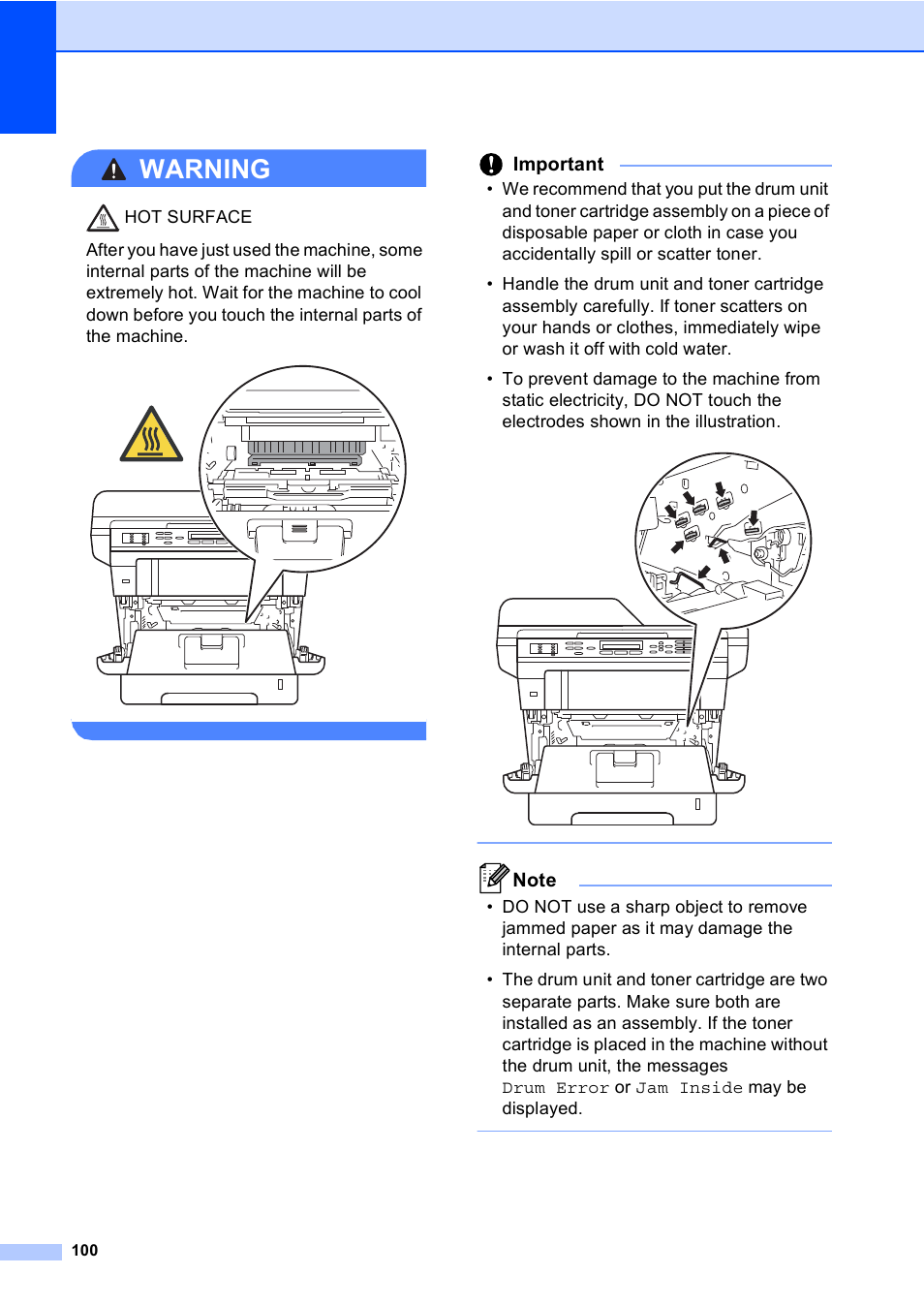 Warning, Important | Brother MFC-8510DN User Manual | Page 112 / 202