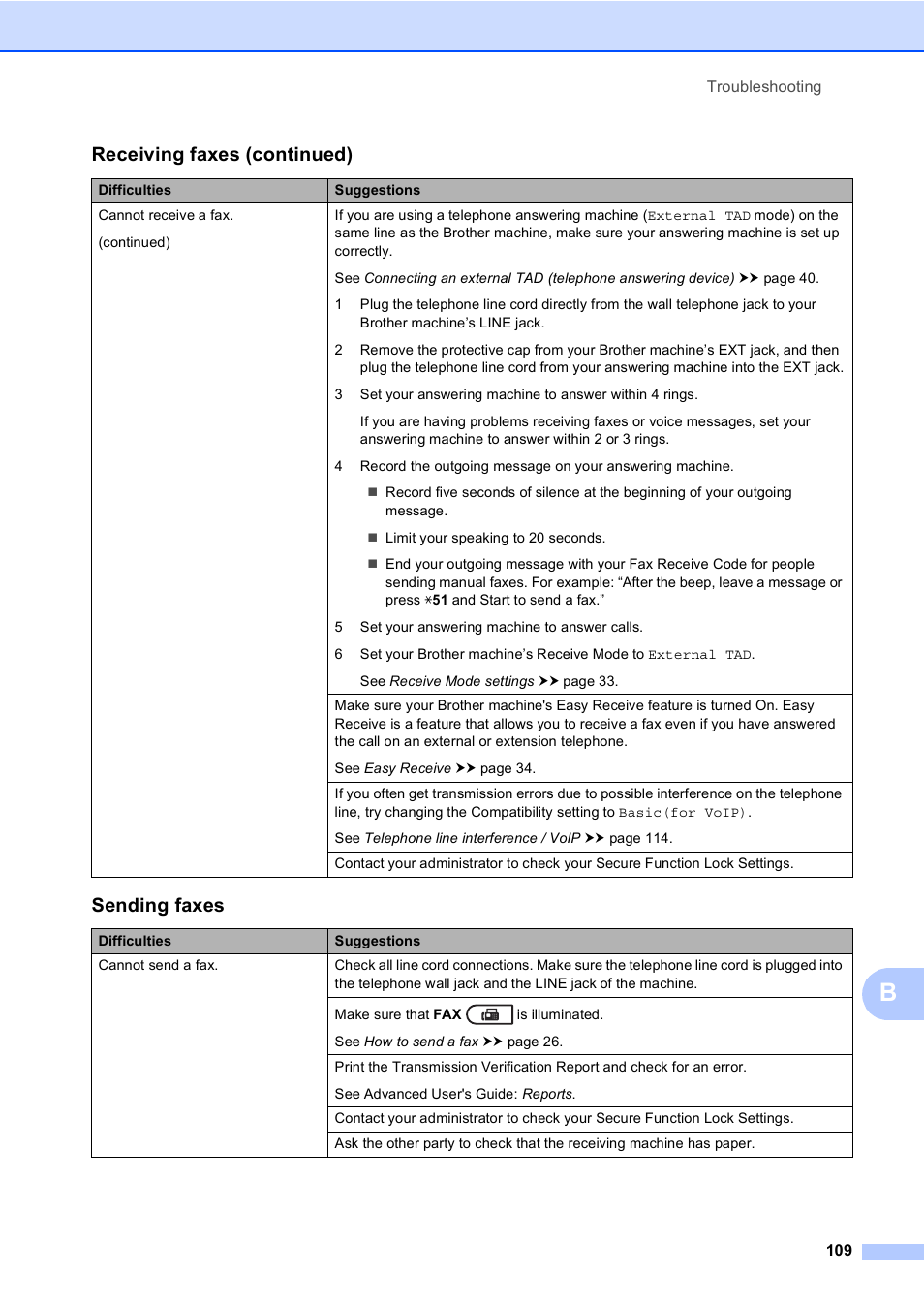 Sending faxes, Receiving faxes (continued) | Brother MFC-8510DN User Manual | Page 121 / 202
