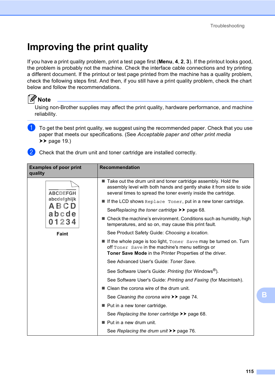 Improving the print quality | Brother MFC-8510DN User Manual | Page 127 / 202