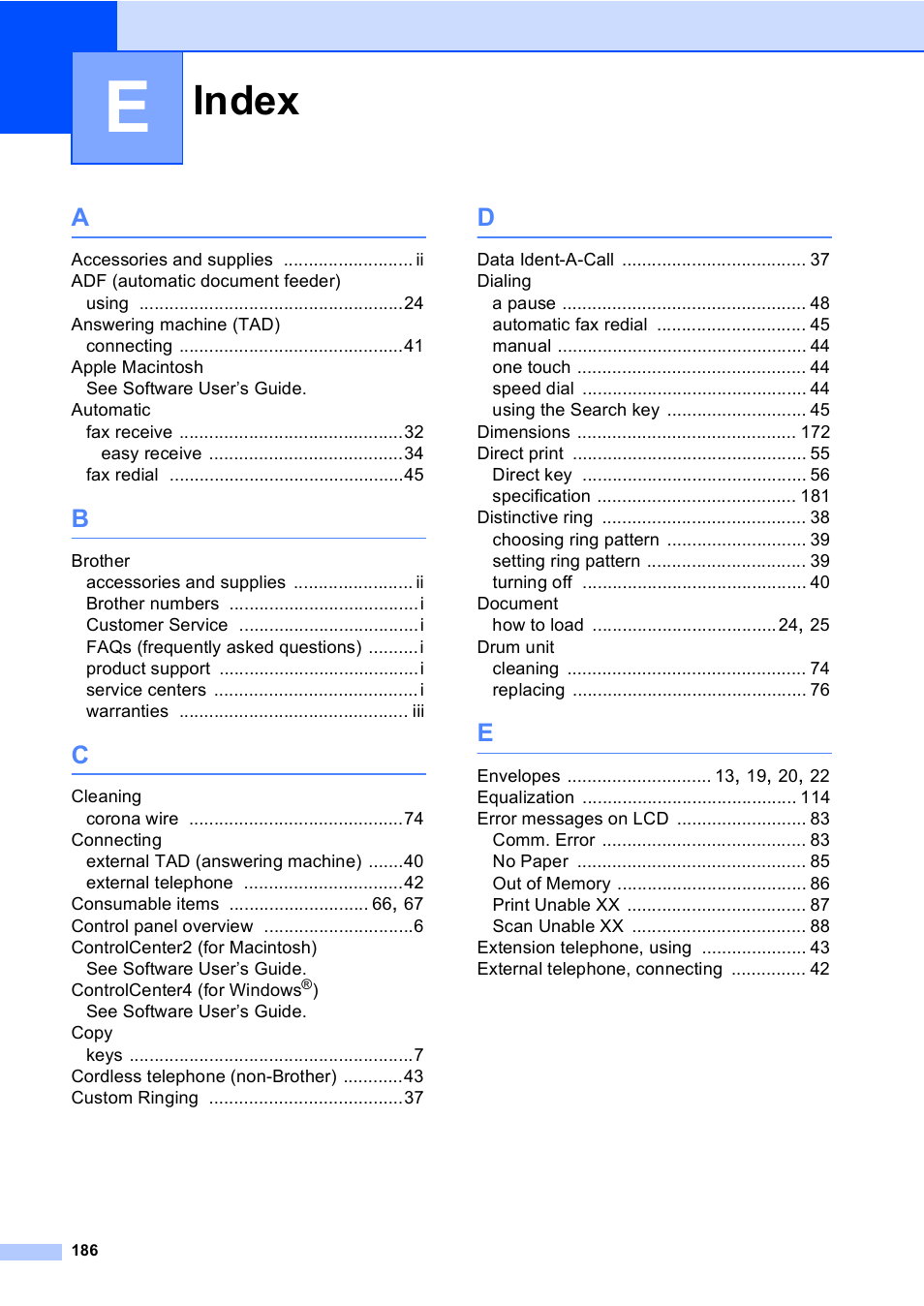 Index | Brother MFC-8510DN User Manual | Page 198 / 202