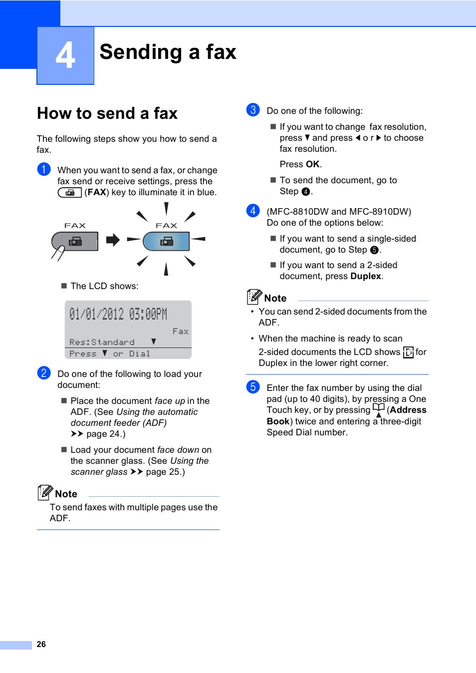 4 sending a fax, How to send a fax, Sending a fax | Brother MFC-8510DN User Manual | Page 38 / 202