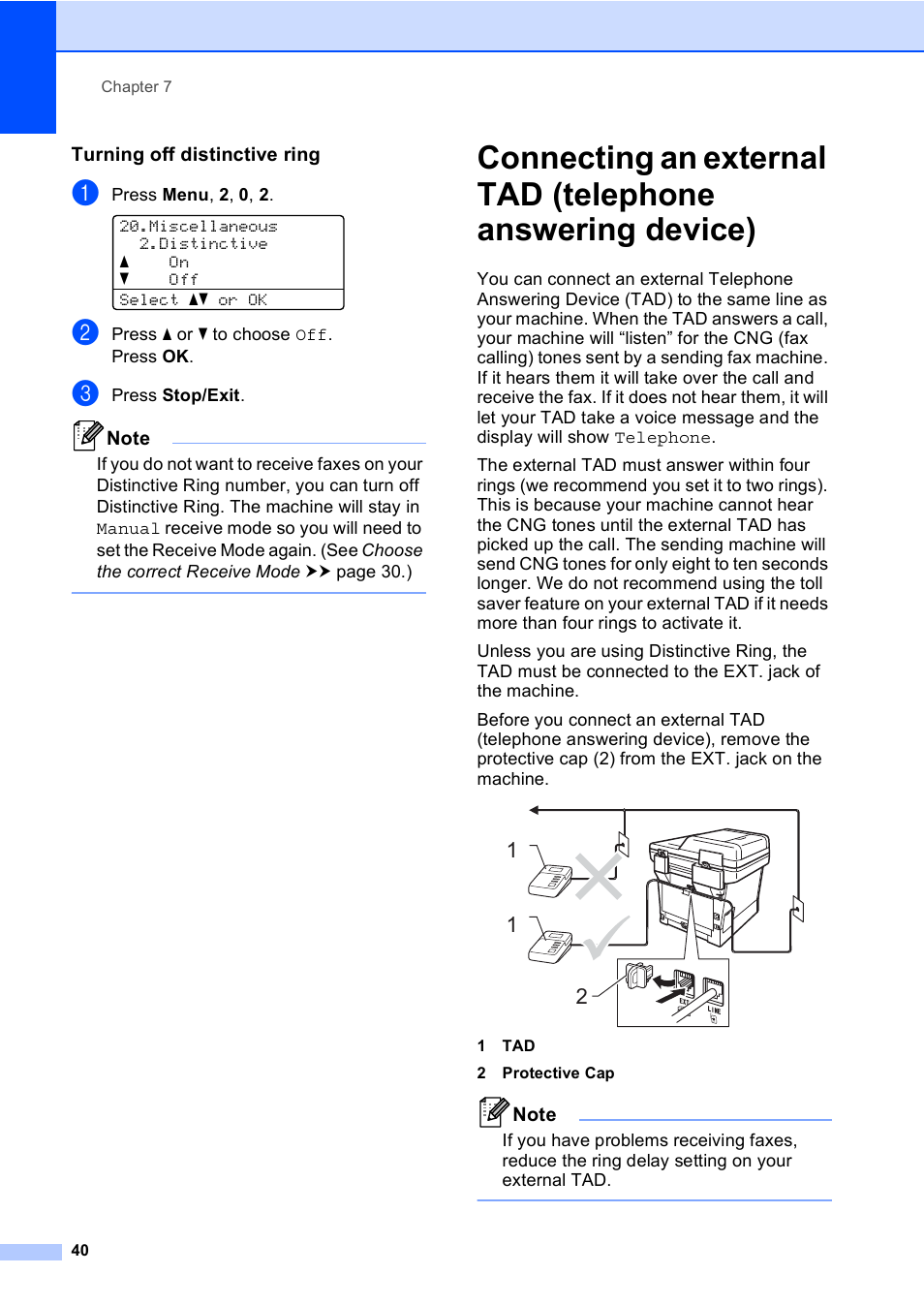 Turning off distinctive ring | Brother MFC-8510DN User Manual | Page 52 / 202