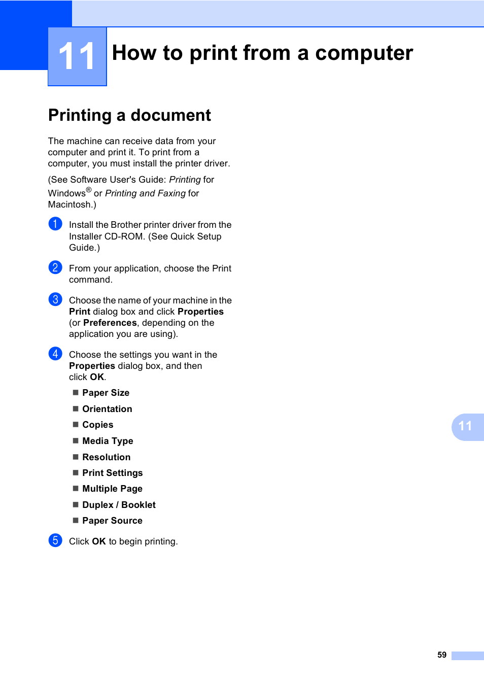 11 how to print from a computer, Printing a document, How to print from a computer | Brother MFC-8510DN User Manual | Page 71 / 202