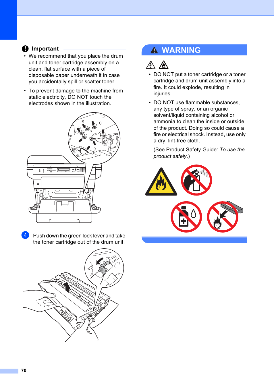 Warning, Important | Brother MFC-8510DN User Manual | Page 82 / 202