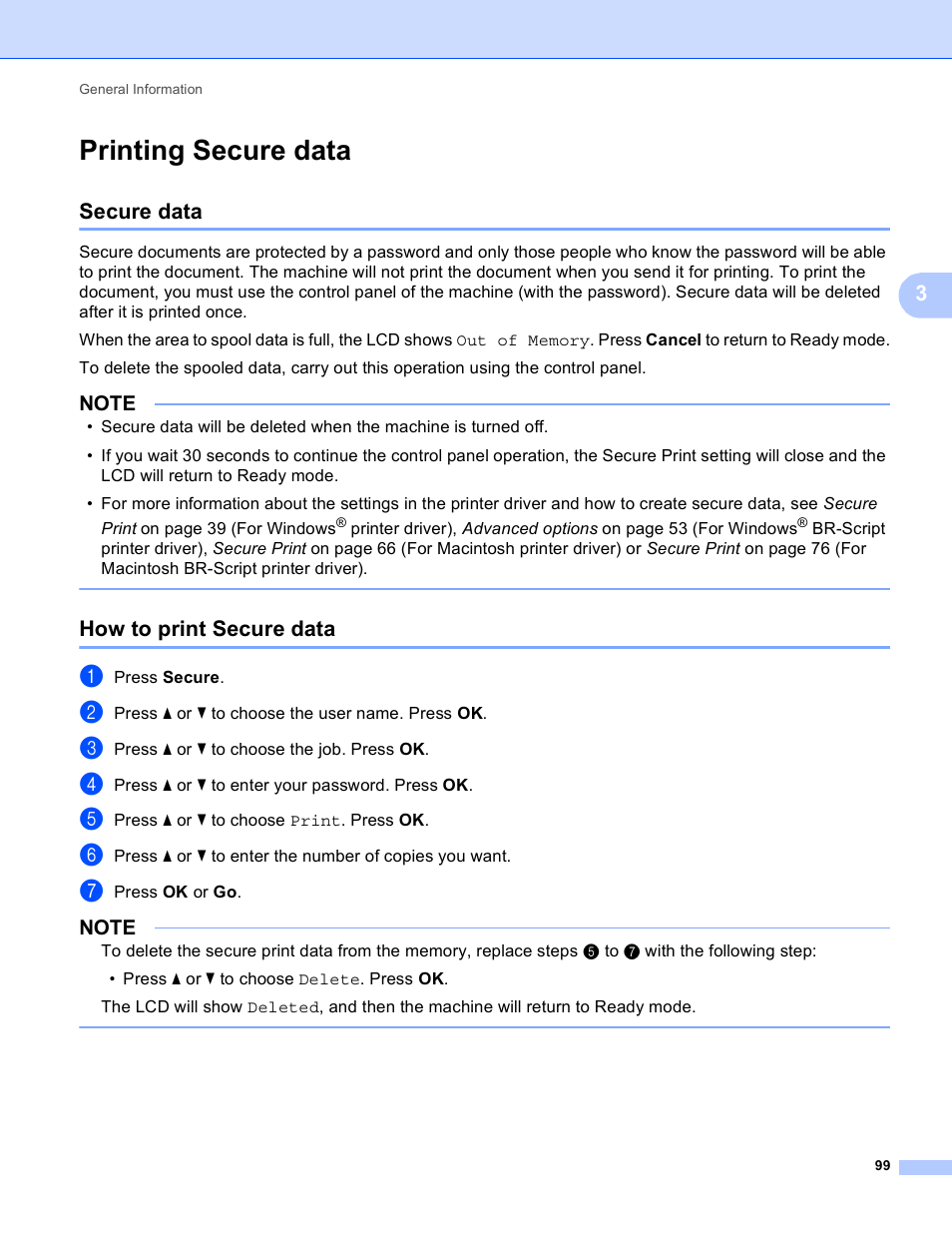 Printing secure data, Secure data, How to print secure data | Secure data how to print secure data | Brother HL-3170CDW User Manual | Page 105 / 206