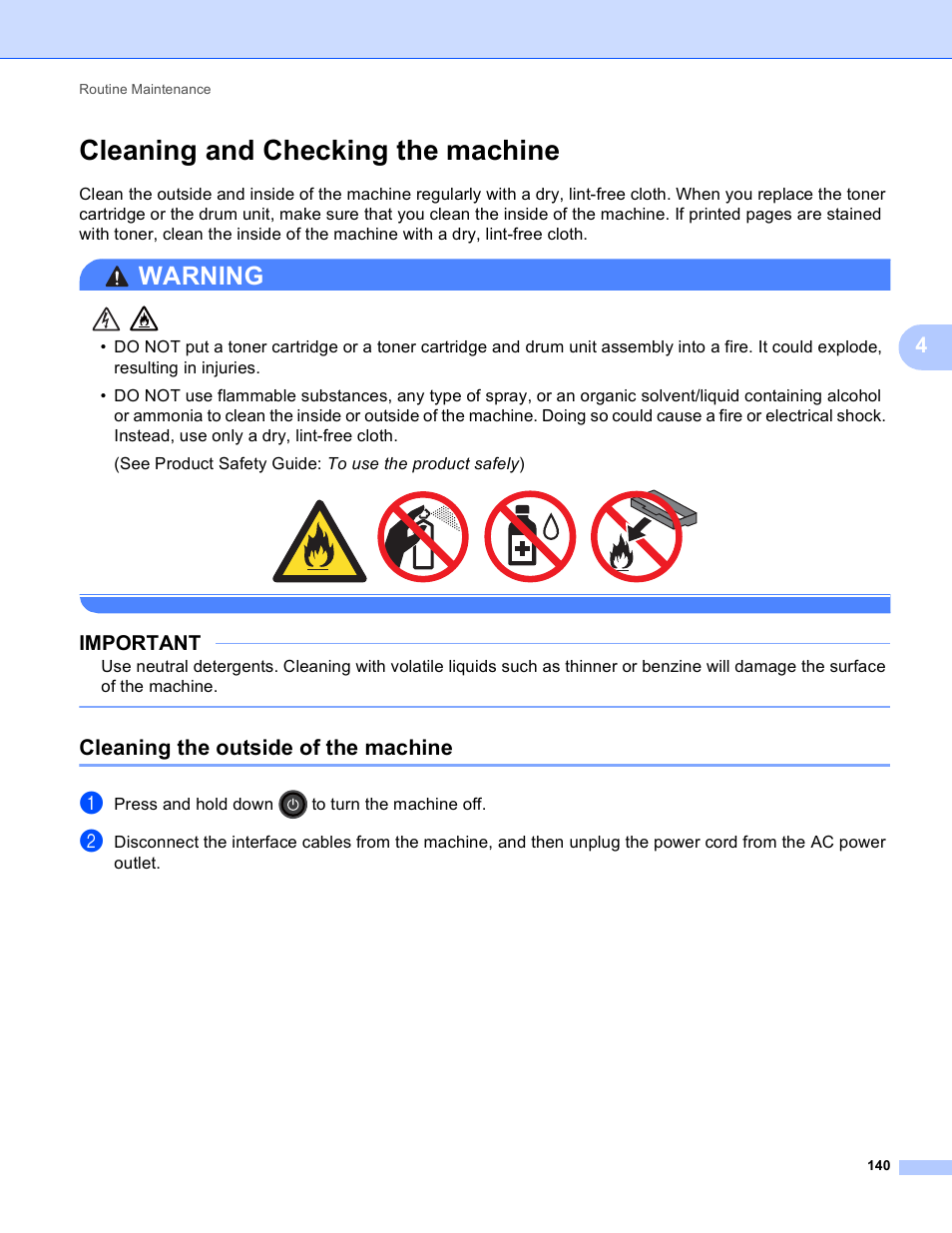 Cleaning and checking the machine, Cleaning the outside of the machine, Cleaning and | Warning, Important | Brother HL-3170CDW User Manual | Page 146 / 206