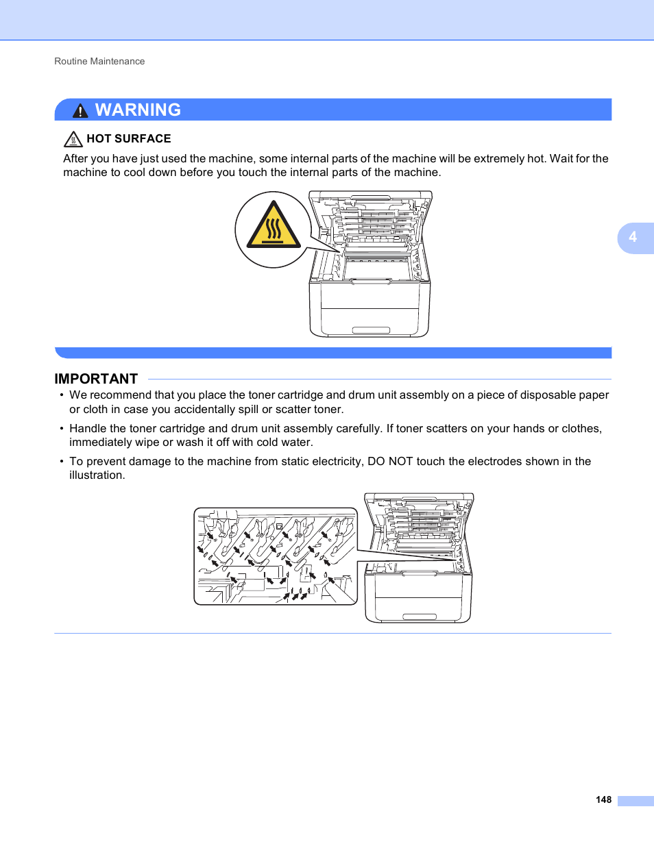 Warning, Important | Brother HL-3170CDW User Manual | Page 154 / 206
