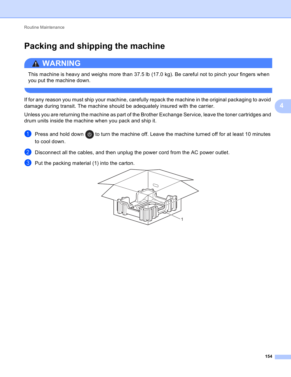 Packing and shipping the machine, Warning | Brother HL-3170CDW User Manual | Page 160 / 206
