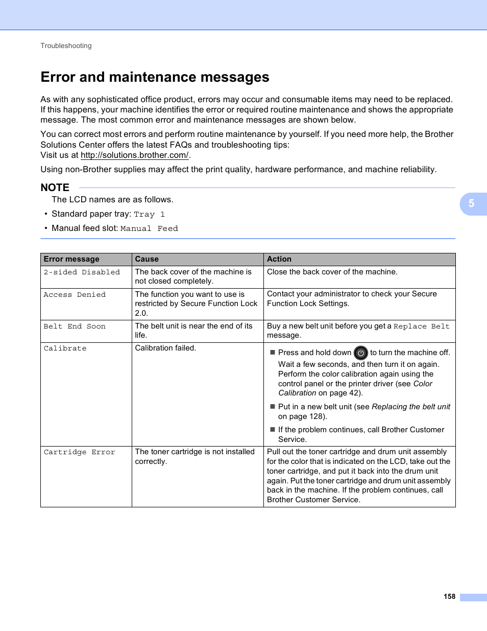 Error and maintenance messages | Brother HL-3170CDW User Manual | Page 164 / 206