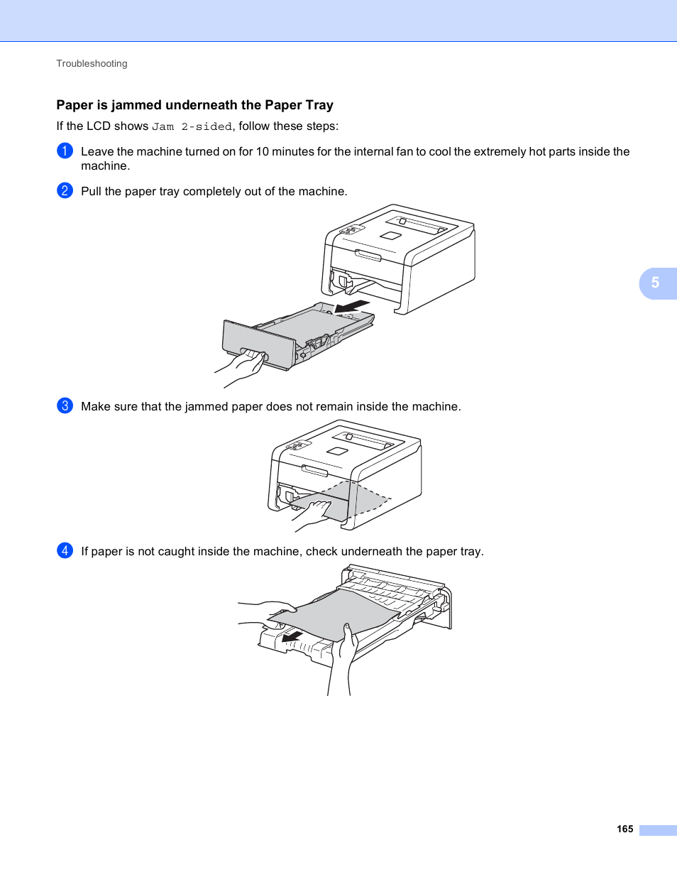 Paper is jammed underneath the paper tray | Brother HL-3170CDW User Manual | Page 171 / 206
