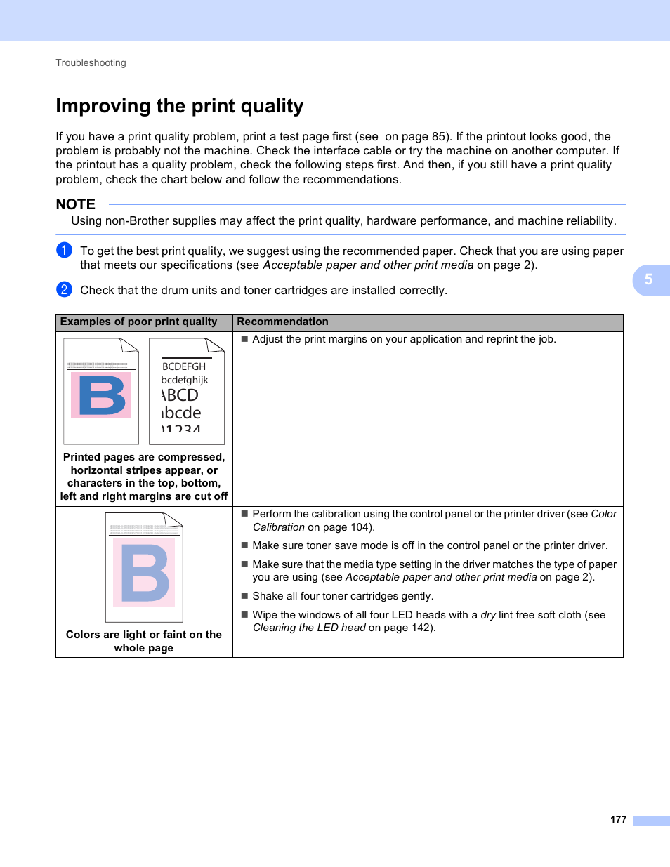 Improving the print quality | Brother HL-3170CDW User Manual | Page 183 / 206