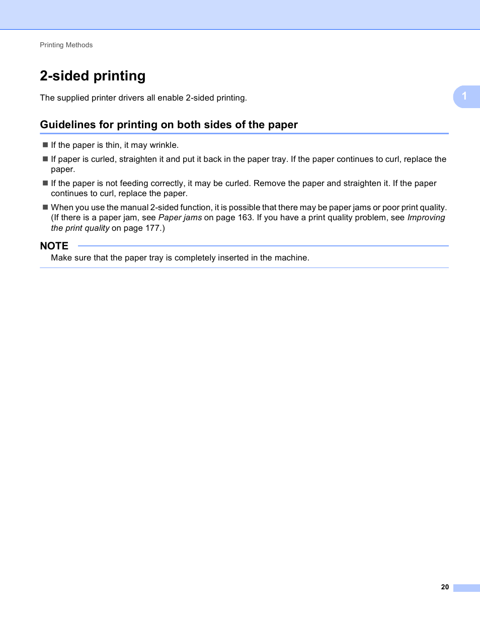 Sided printing, Guidelines for printing on both sides of the paper | Brother HL-3170CDW User Manual | Page 26 / 206