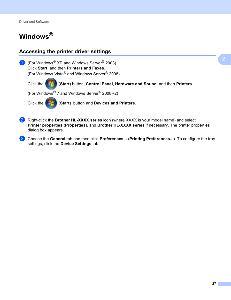 Windows, Accessing the printer driver settings | Brother HL-3170CDW User Manual | Page 33 / 206