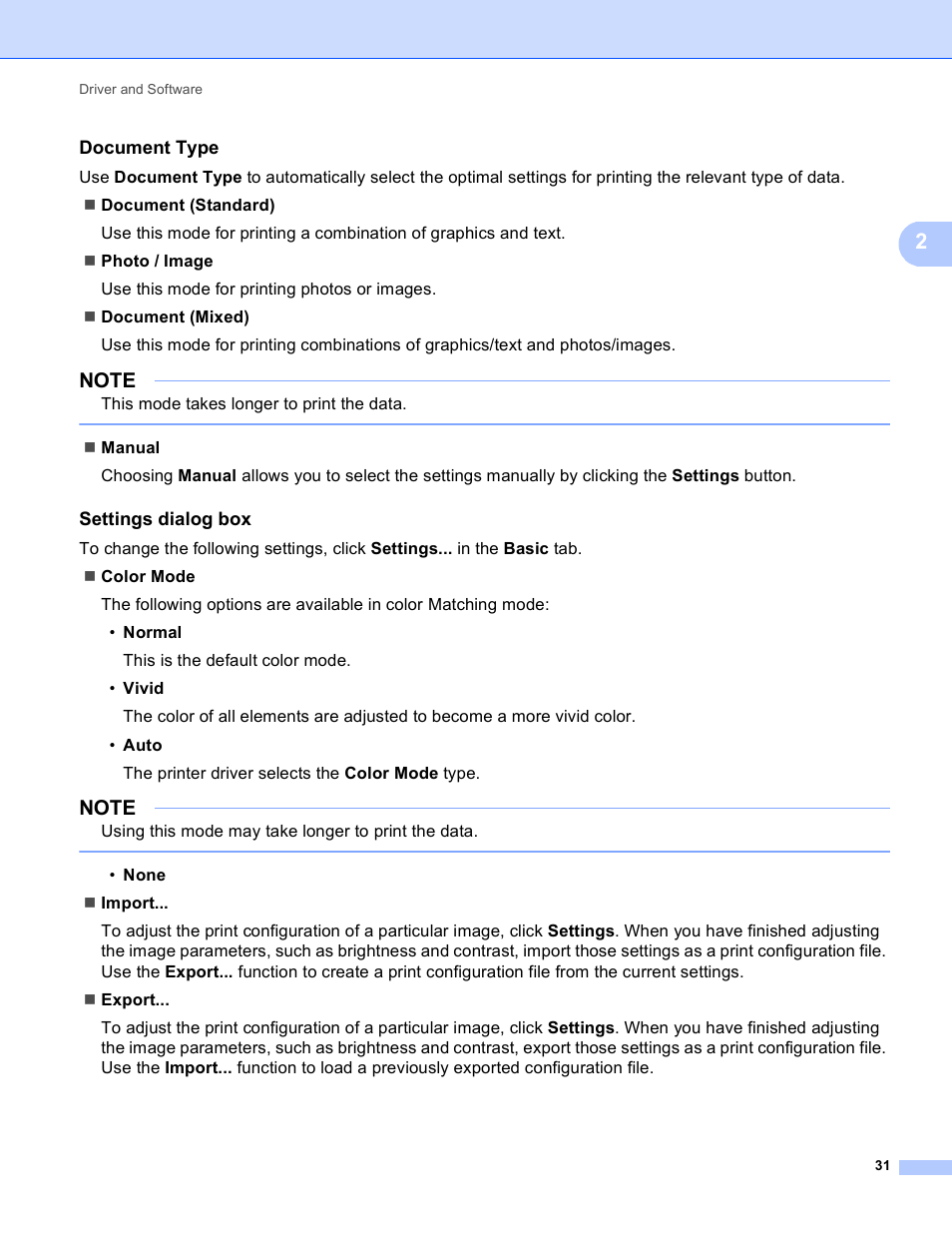 Document type, Settings dialog box | Brother HL-3170CDW User Manual | Page 37 / 206