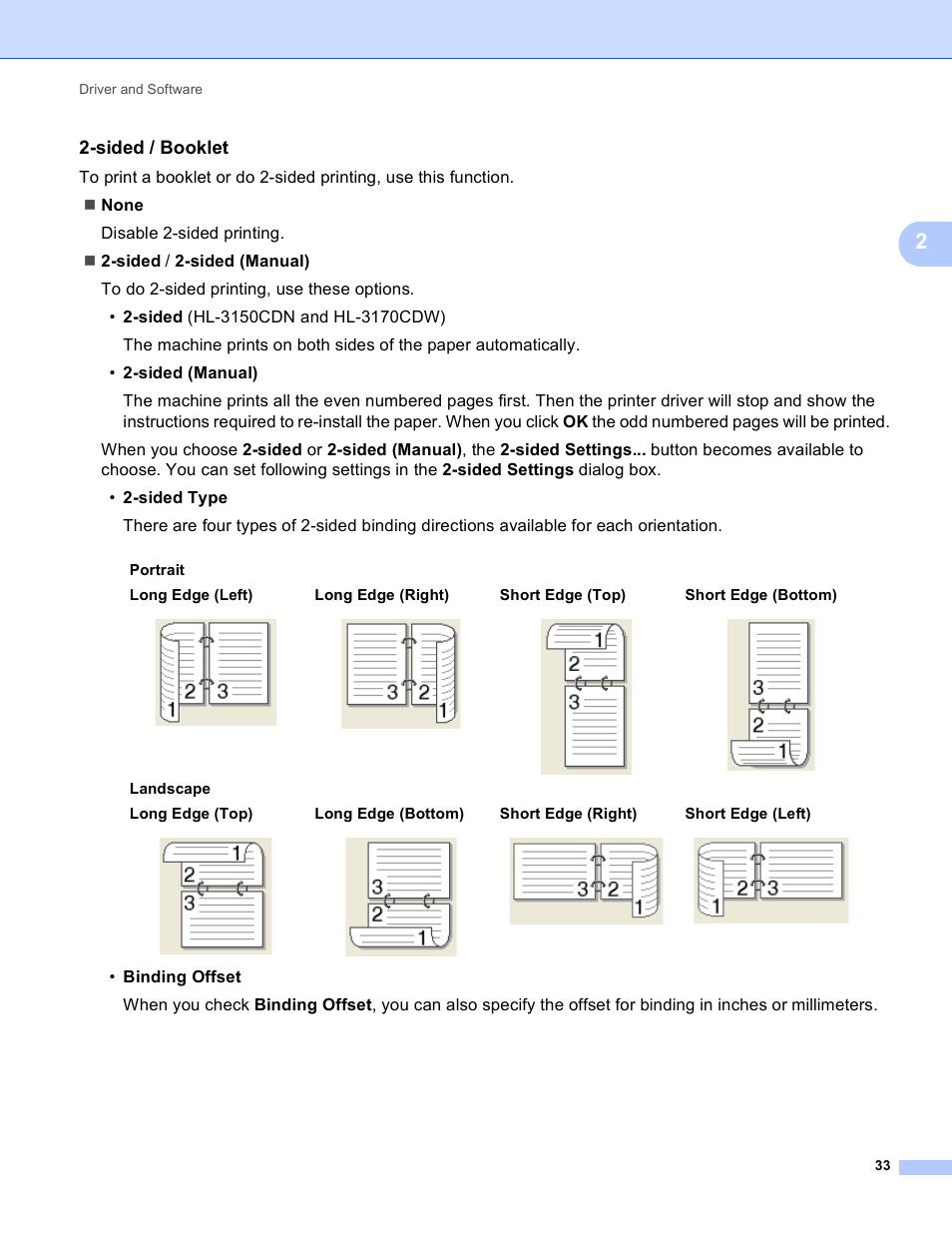 Sided / booklet | Brother HL-3170CDW User Manual | Page 39 / 206