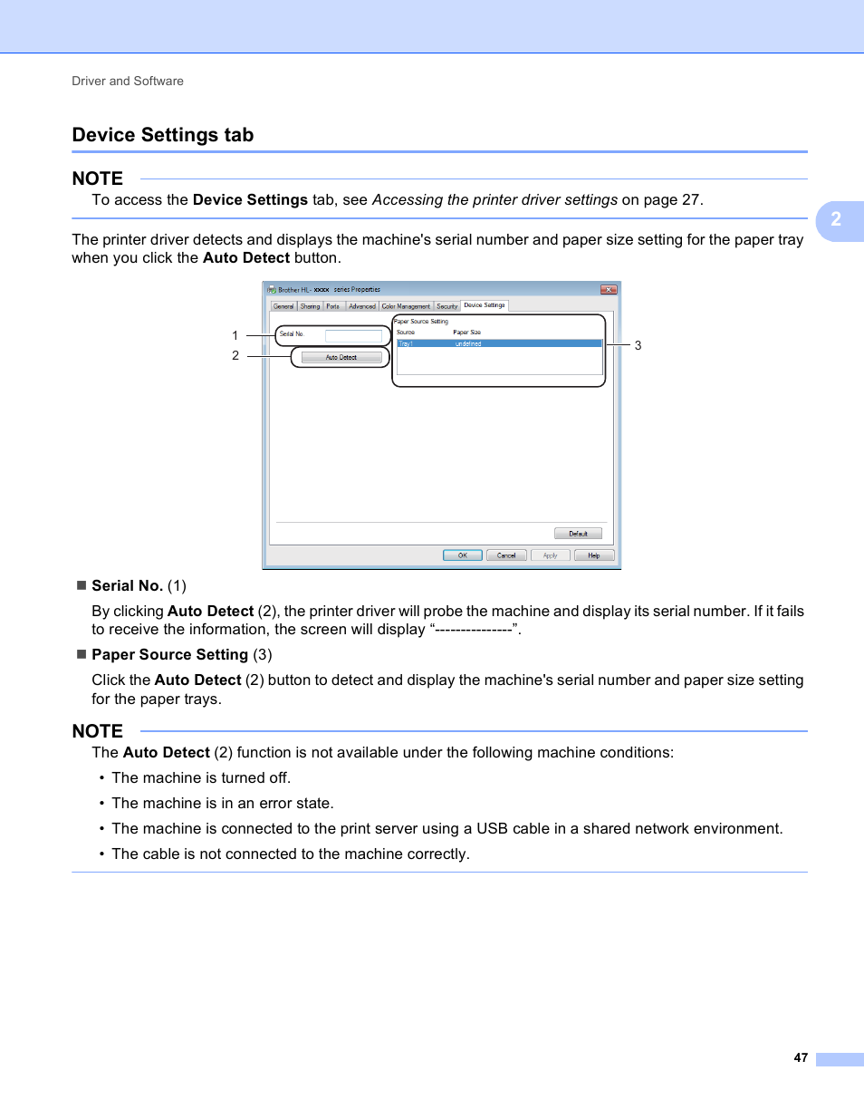 Device settings tab, 2device settings tab | Brother HL-3170CDW User Manual | Page 53 / 206