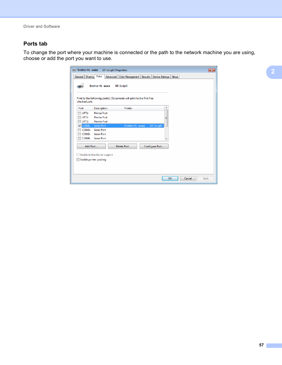 Ports tab | Brother HL-3170CDW User Manual | Page 63 / 206