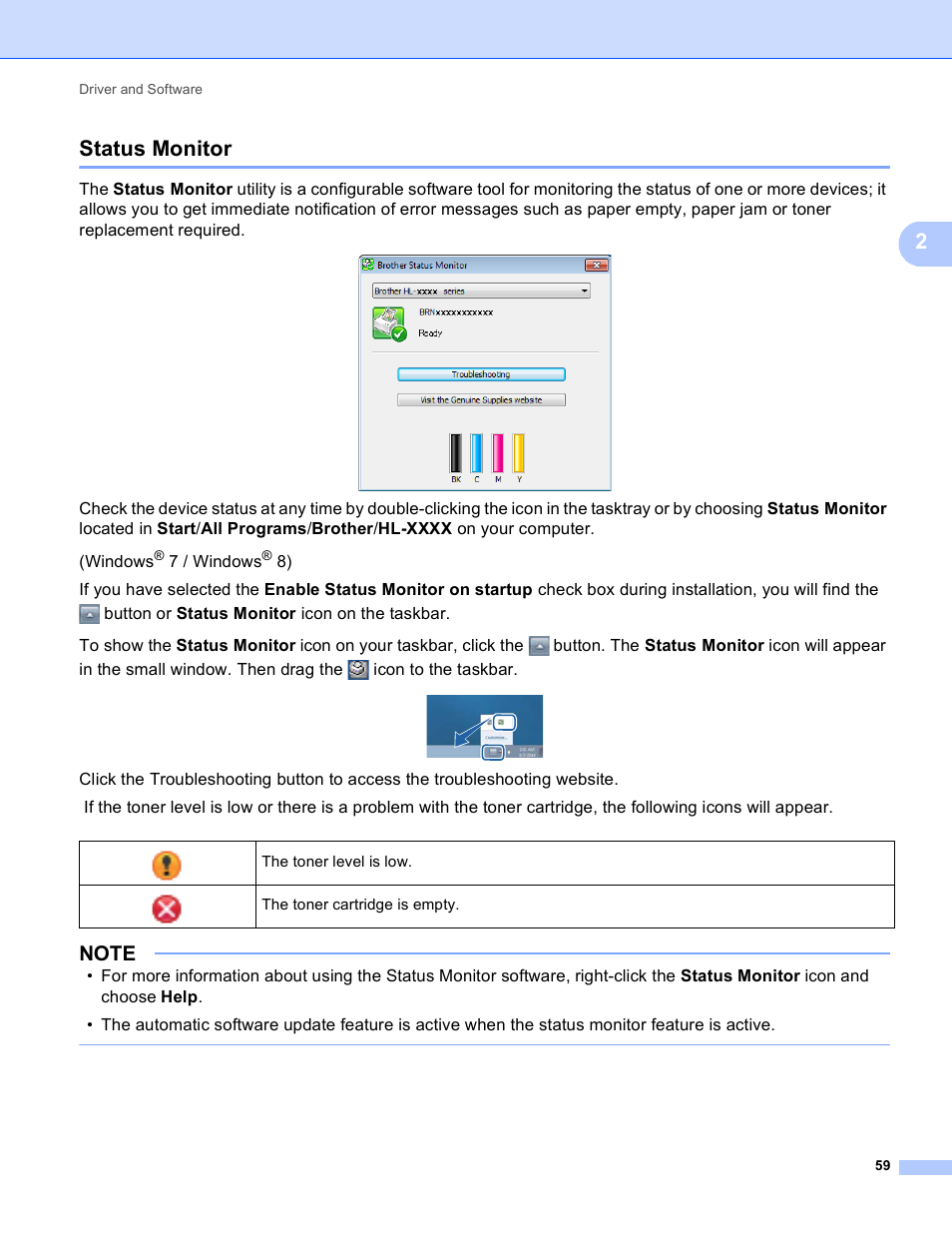 Status monitor, 2status monitor | Brother HL-3170CDW User Manual | Page 65 / 206