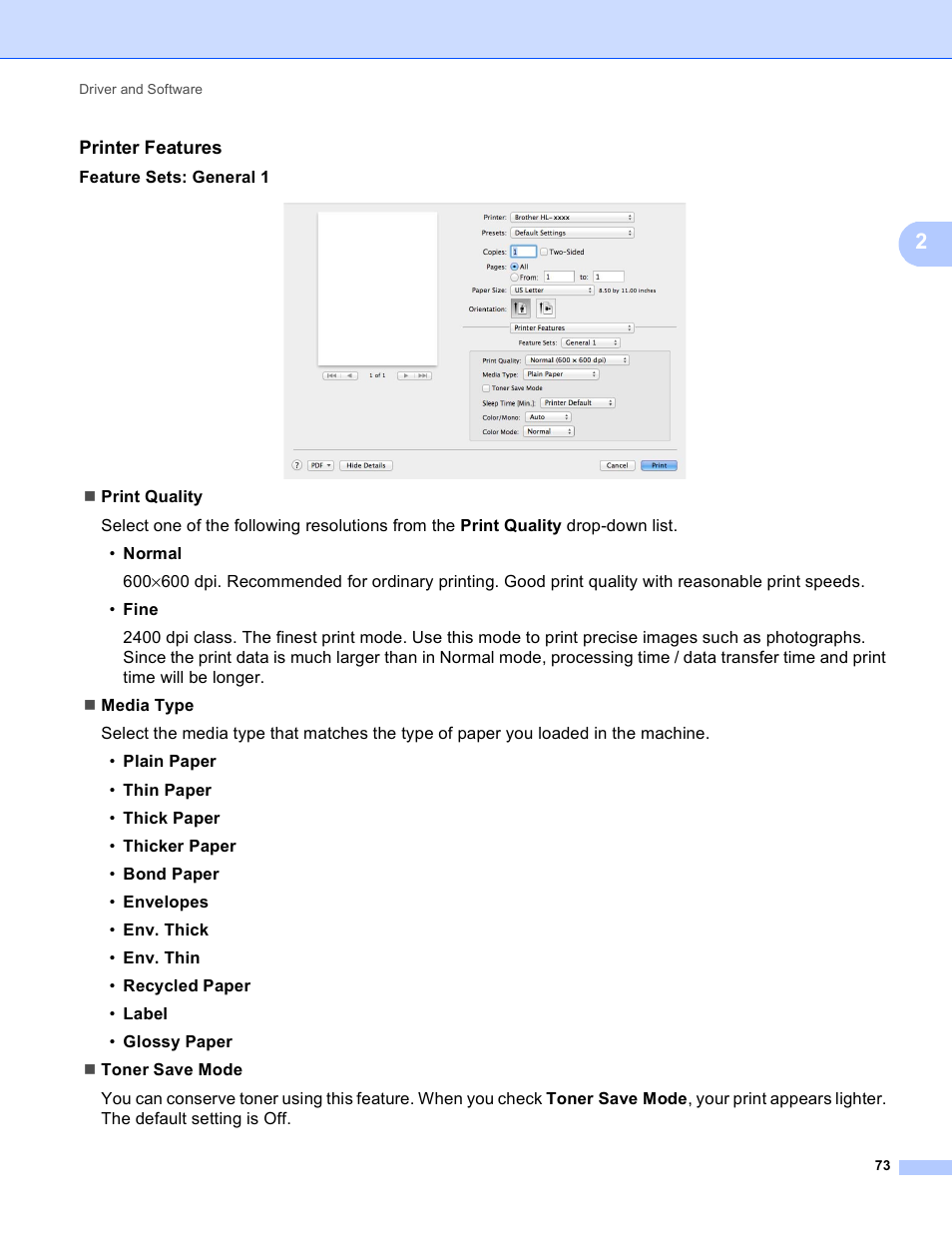 Printer features | Brother HL-3170CDW User Manual | Page 79 / 206