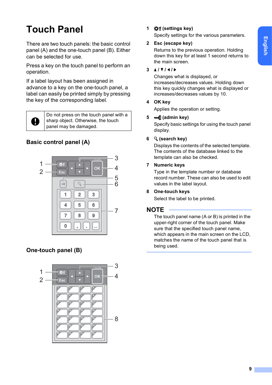 Touch panel | Brother TD-2120N User Manual | Page 10 / 27