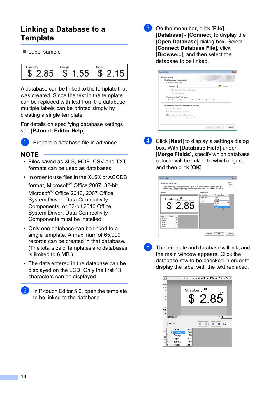 Linking a database to a template | Brother TD-2120N User Manual | Page 17 / 27