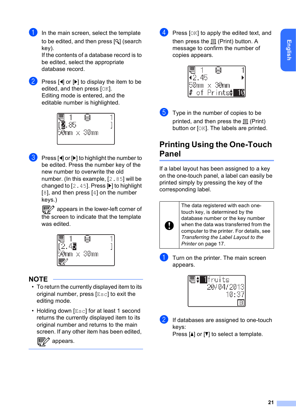 Printing using the one-touch panel | Brother TD-2120N User Manual | Page 22 / 27