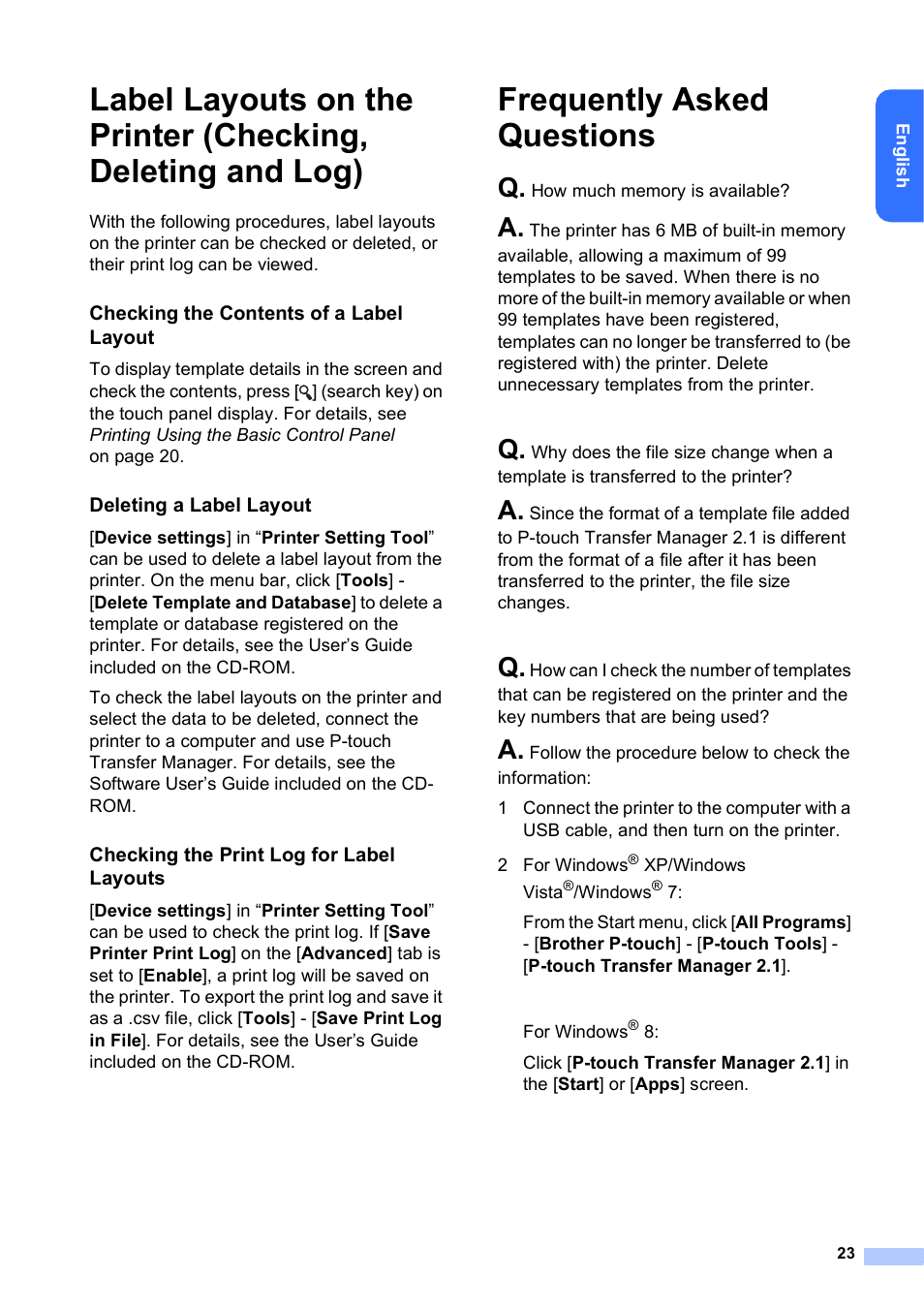 Frequently asked questions | Brother TD-2120N User Manual | Page 24 / 27