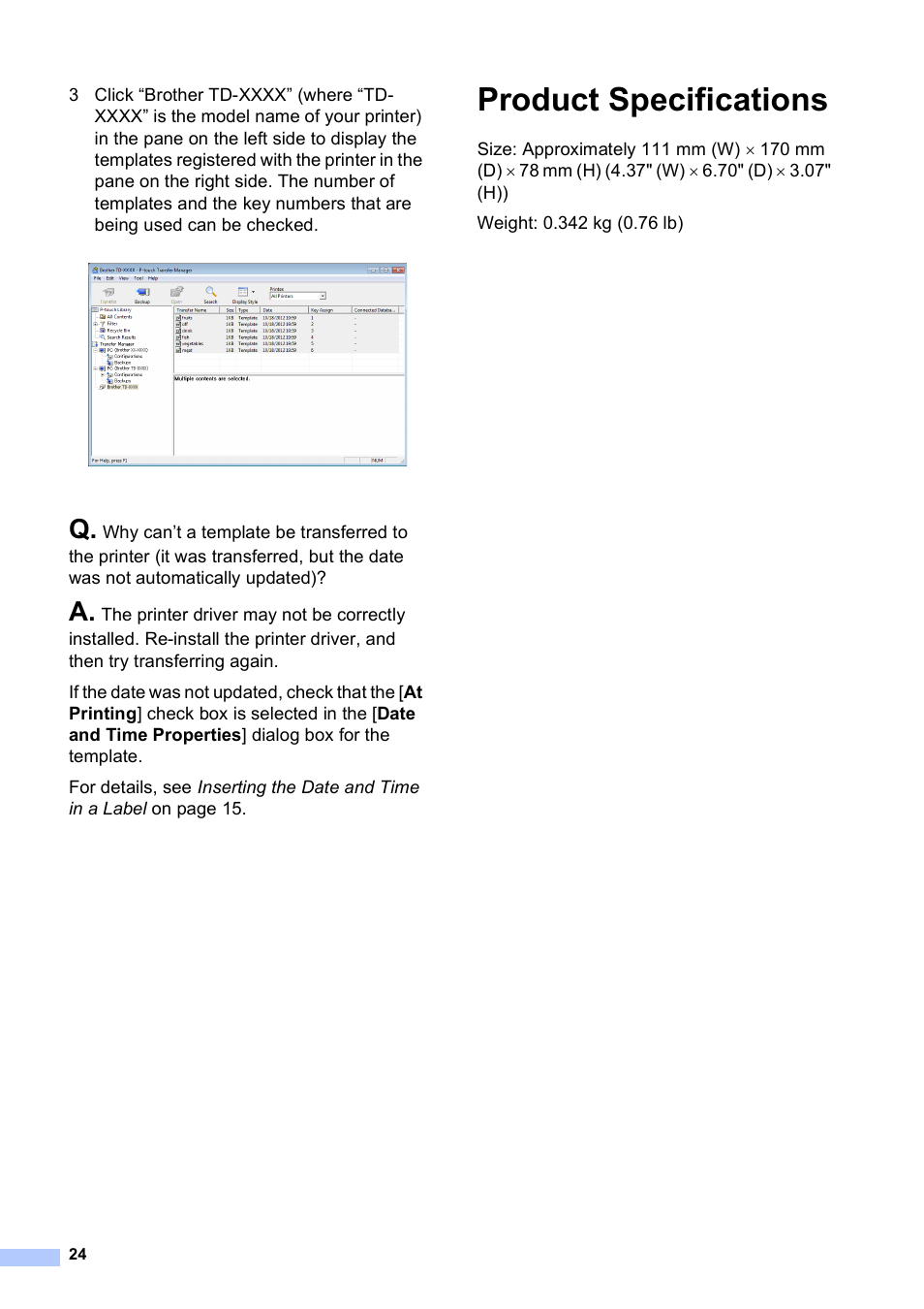 Product specifications | Brother TD-2120N User Manual | Page 25 / 27