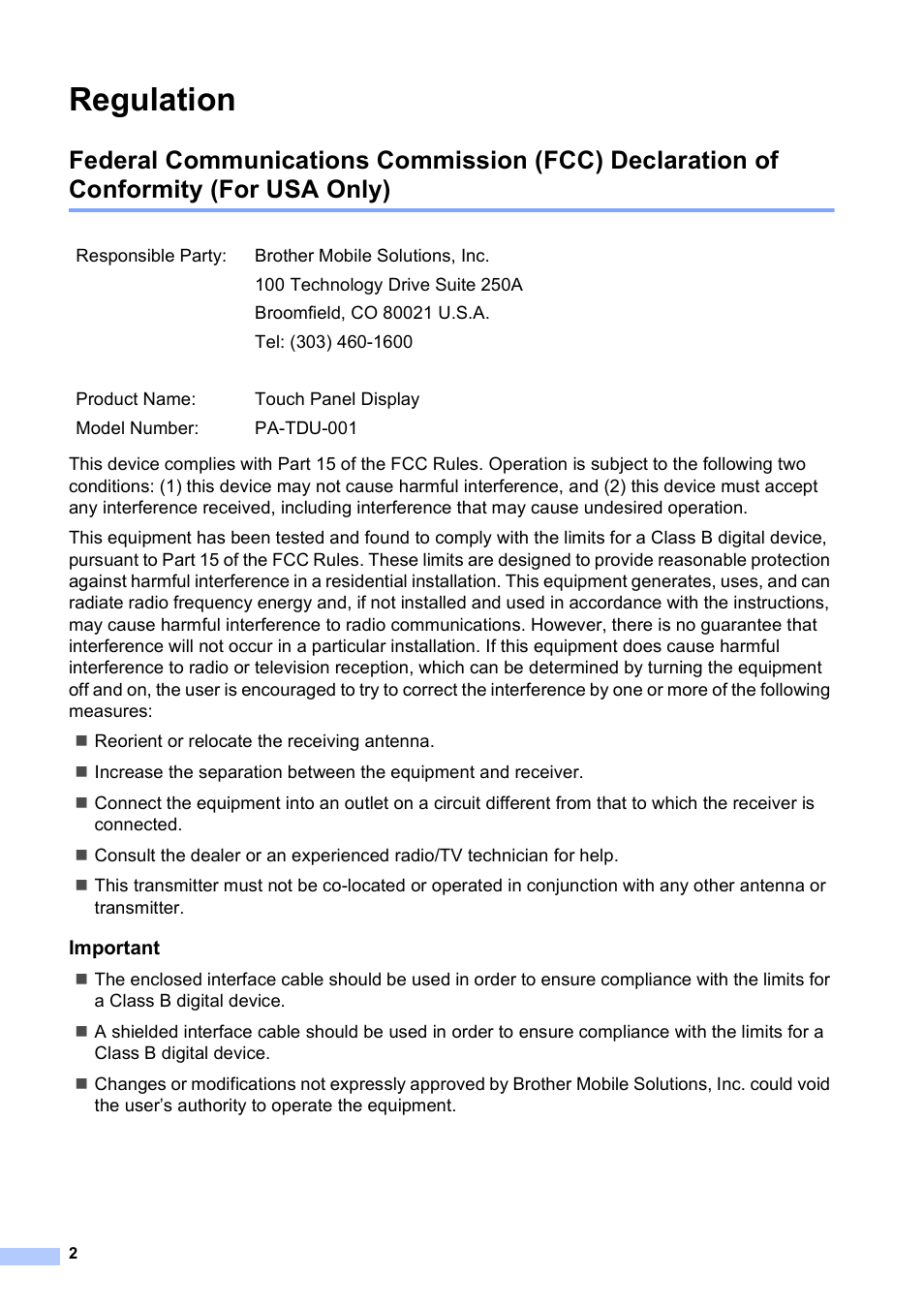 Regulation | Brother TD-2120N User Manual | Page 3 / 27