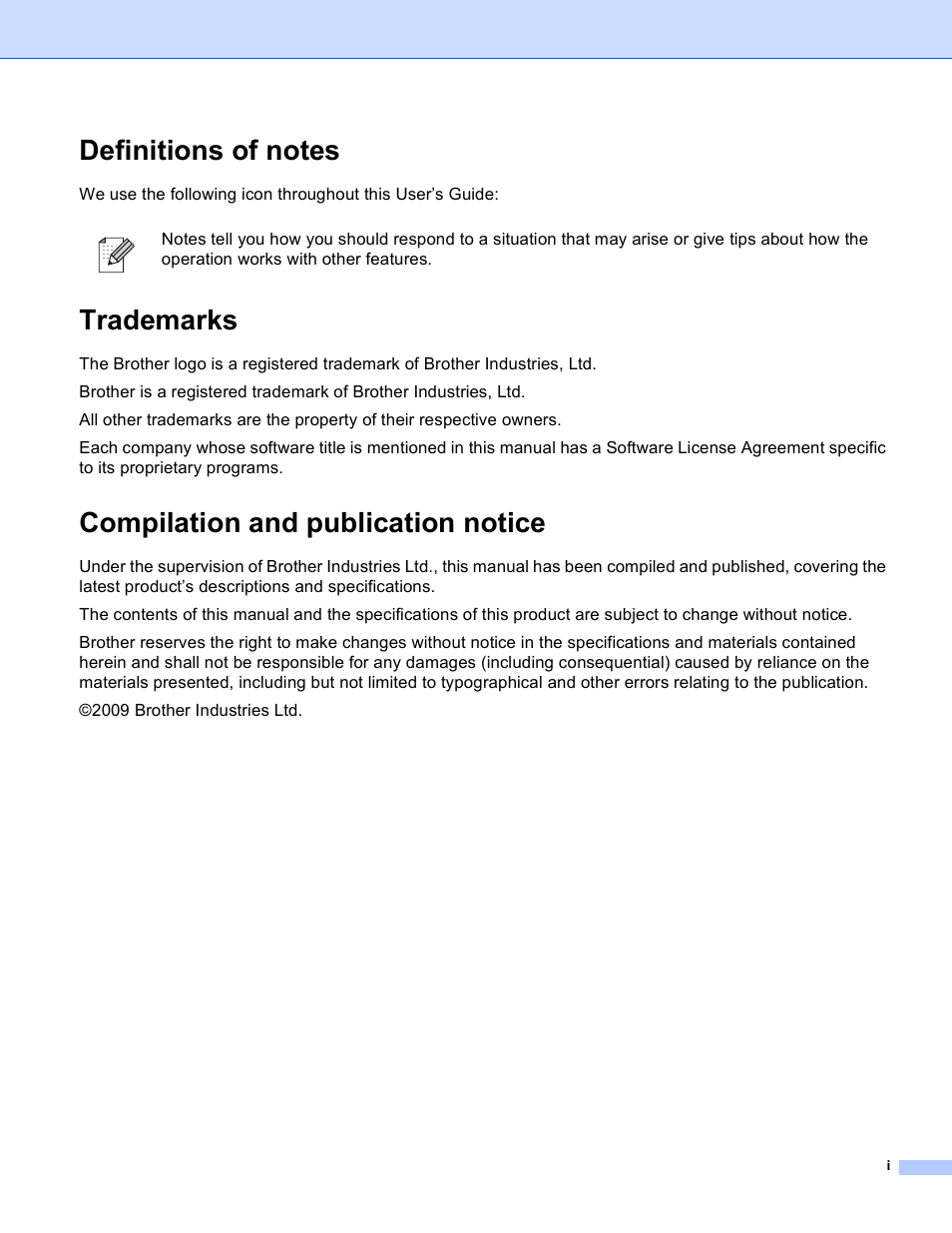 Trademarks, Compilation and publication notice | Brother MFC 8480DN User Manual | Page 2 / 10