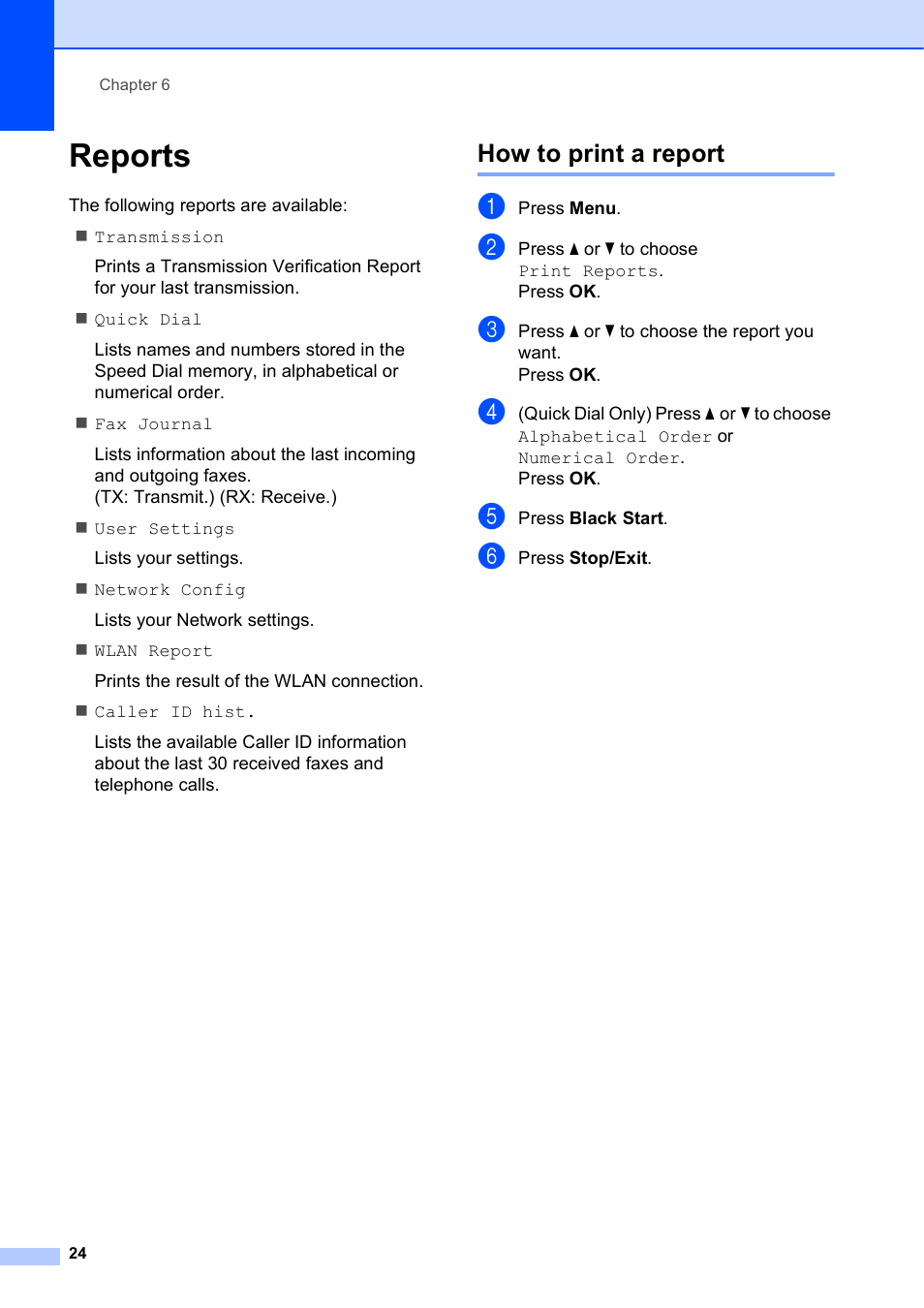 Reports, How to print a report, Reports uu | How to print a report uu | Brother MFC-J435W User Manual | Page 28 / 47