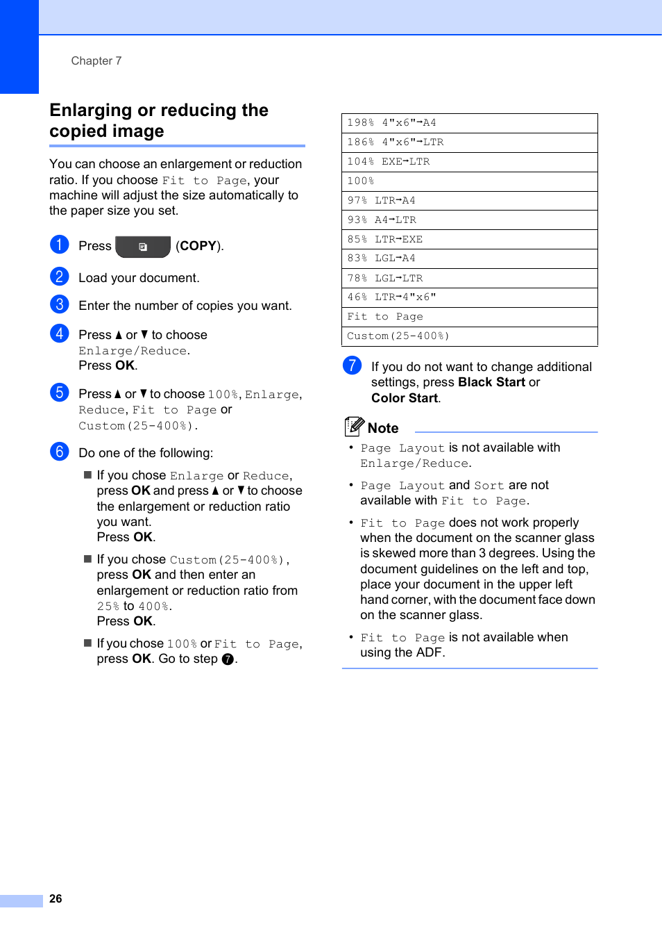 Enlarging or reducing the copied image | Brother MFC-J435W User Manual | Page 30 / 47