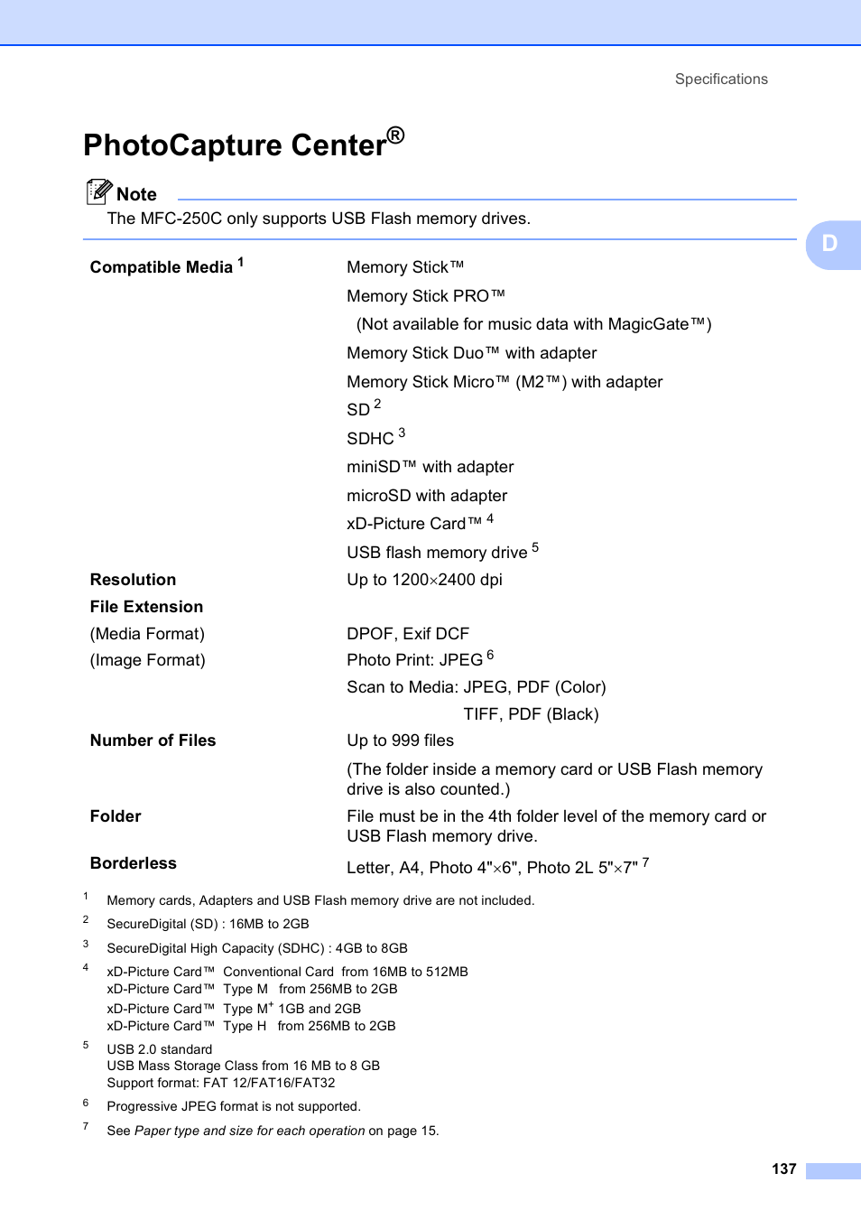 Photocapture center | Brother MFC-250C User Manual | Page 151 / 168