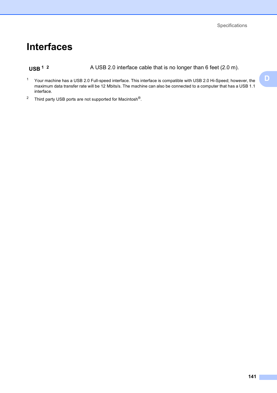 Interfaces | Brother MFC-250C User Manual | Page 155 / 168