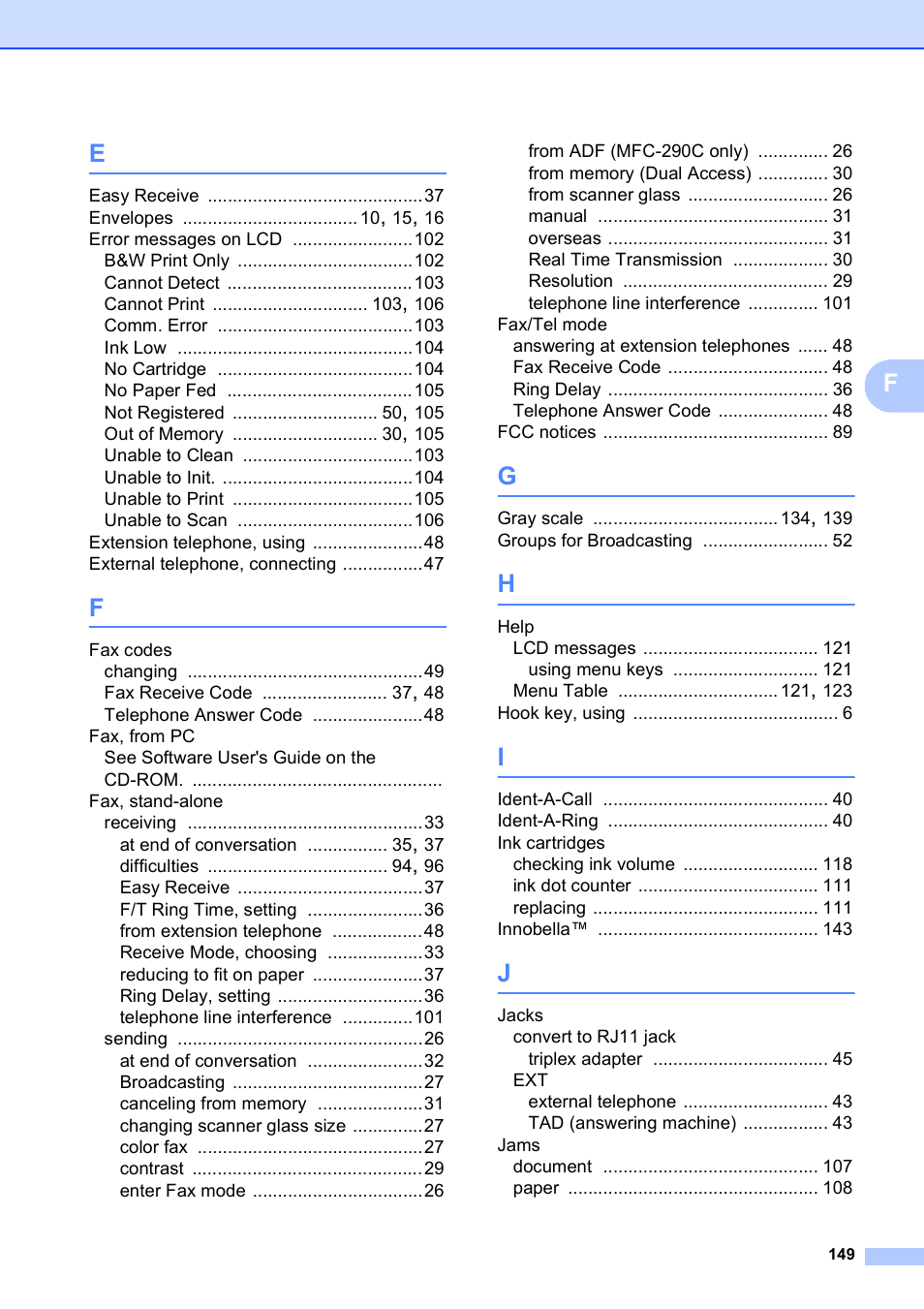 Brother MFC-250C User Manual | Page 163 / 168