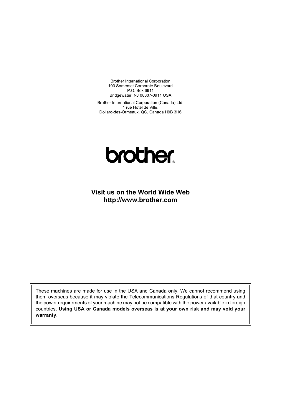 Brother usa/can | Brother MFC-250C User Manual | Page 168 / 168